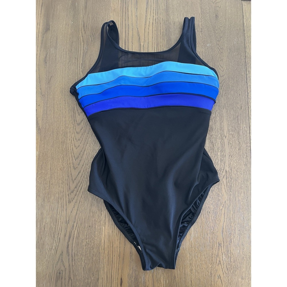 Longitude Womens Swimsuit Black Blue One Piece Size 14